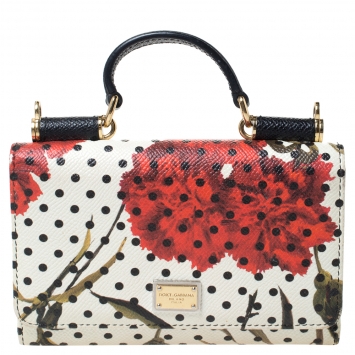Pre Owned Dolce and Gabbana Multicolor Floral Print Leather Miss Sicily Von Wallet on Chain