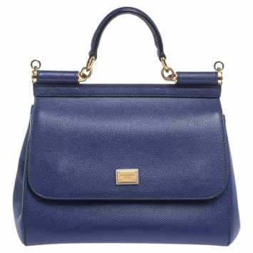 Pre Owned Dolce & Gabbana Blue Leather Medium Miss Sicily Top Handle Bag