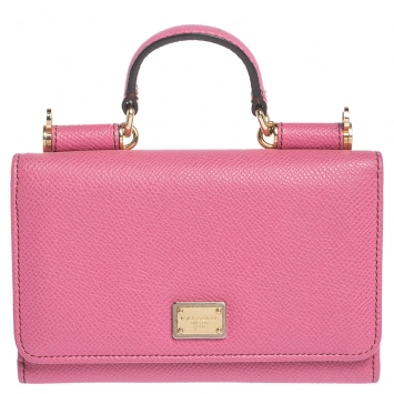 Pre Owned Dolce & Gabbana Pink Leather Miss Sicily Von Wallet on Chain
