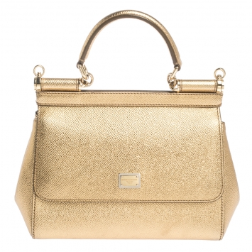 Pre Owned Dolce & Gabbana Gold Leather Small Miss Sicily Top Handle Bag