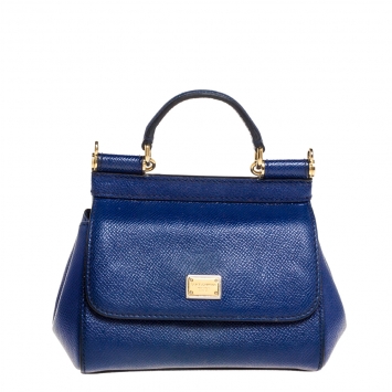 Pre Owned Dolce & Gabbana Blue Leather Micro Miss Sicily Crossbody Bag