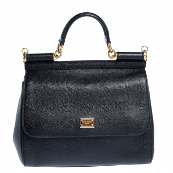 Pre Owned Dolce & Gabbana Black Leather Medium Miss Sicily Top Handle Bag