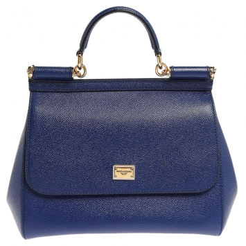 Pre Owned Dolce & Gabbana Blue Leather Medium Miss Sicily Top Handle Bag