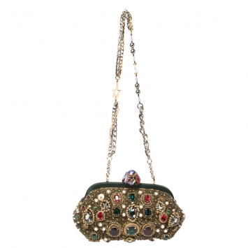 Pre Owned Dolce and Gabbana Mulitcolor Jewel Embellished Frame Chain Clutch