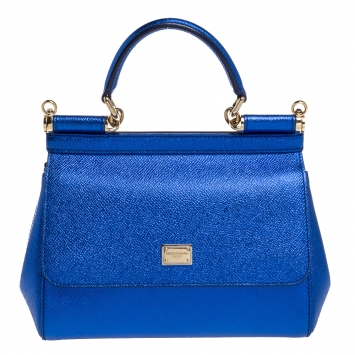Pre Owned Dolce & Gabbana Electric Blue Leather Small Miss Sicily Top Handle Bag