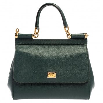Pre Owned Dolce & Gabbana Dark Green Leather Small Miss Sicily Top Handle Bag