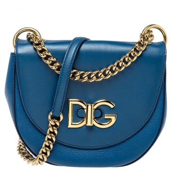 Pre Owned Dolce & Gabbana Blue Leather Media Wifi Shoulder Bag
