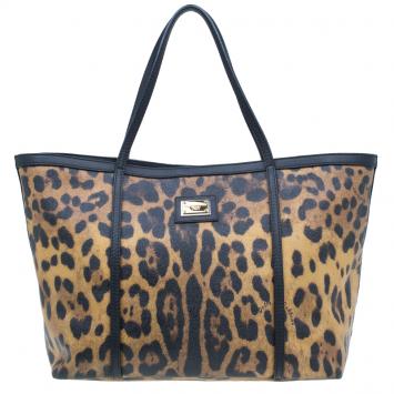Pre Owned Dolce and Gabbana Black Leopard Print Coated Canvas Tote Bag