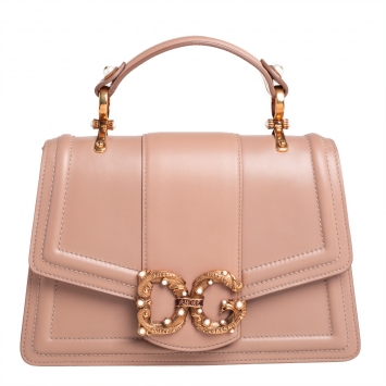 Pre Owned Dolce & Gabbana Beige Leather DG Amore Top Handle Bag