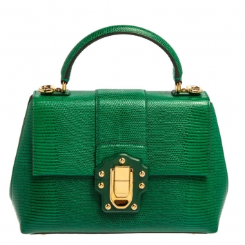 Pre Owned Dolce & Gabbana Green Lizard Embossed Leather Small Lucia Top Handle Bag