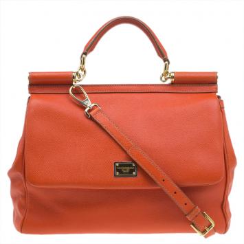 Pre Owned Dolce and Gabbana Orange Leather Medium Miss Sicily Tote