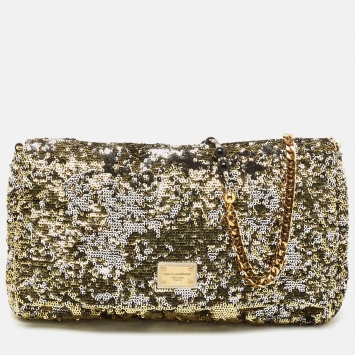 مملوكة مسبقًا Dolce & Gabbana Gold/Silver Sequin Miss Charles Shoulder Bag