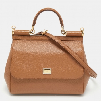 Pre Owned Dolce & Gabbana Brown Leather Medium Miss Sicily Top Handle Bag