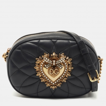 Pre Owned Dolce & Gabbana Black Matelasse Leather Devotion Camera Crossbody Bag