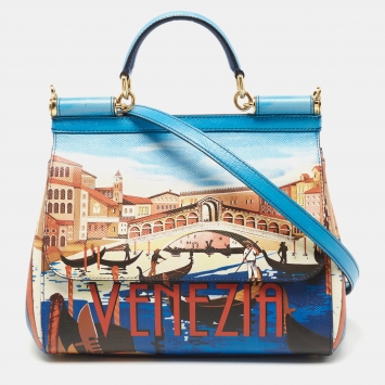 Pre Owned Dolce & Gabbana Multicolor Venezia Print Leather Medium Miss Sicily Top Handle Bag