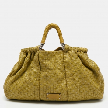 Pre Owned Dolce & Gabbana Green Woven Leather Miss Lexington Hobo