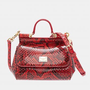 Pre Owned Dolce & Gabbana Red Python Mini Miss Sicily Bag 