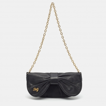 Pre Owned D&G Black Calf Hair and Leather Bubbles Chain Clutch