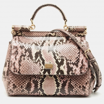 Pre Owned Dolce & Gabbana Pink Python Medium Miss Sicily Top Handle Bag
