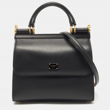 مملوكة مسبقًا Dolce & Gabbana Black Leather Medium Miss Sicily 58 Top Handle Bag