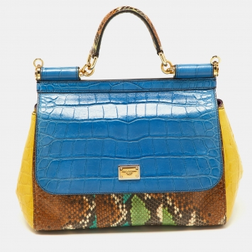 Pre Owned Dolce & Gabbana Multicolor Leather, Croc and Python Medium Miss Sicily Top Handle Bag