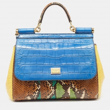 Pre Owned Dolce & Gabbana Multicolor Leather, Croc and Python Medium Miss Sicily Top Handle Bag
