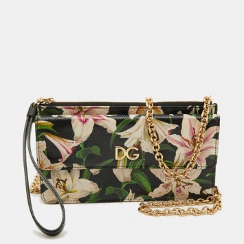 Pre Owned Dolce & Gabbana Multicolor Floral Print Leather Flap Chain Crossbody Bag