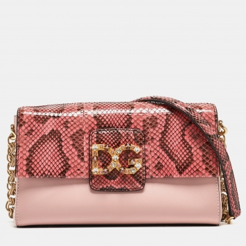 Pre Owned Dolce & Gabbana Pink Leather And Snakeskin DG Millenials Crossbody Bag