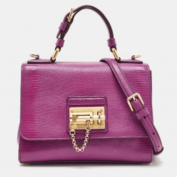 Pre Owned Dolce & Gabbana Pink Lizard Embossed Leather Small Miss Monica Top Handle Bag