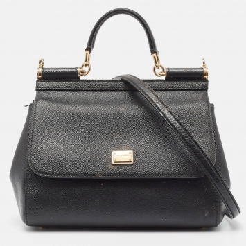 Pre Owned Dolce & Gabbana Black Leather Medium Miss Sicily Top Handle Bag