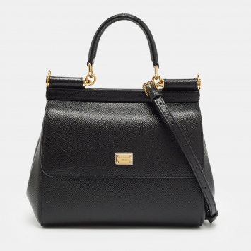 Pre Owned Dolce & Gabbana Black Leather Small Miss Sicily Top Handle Bag