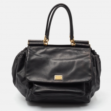 Pre Owned Dolce & Gabbana Black Leather Miss Sicily Tote