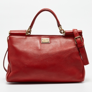 Pre Owned Dolce & Gabbana Red Leather Miss Sicily Tote