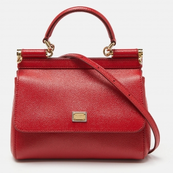 Pre Owned Dolce & Gabbana Red Leather Small Miss Sicily Top Handle Bag