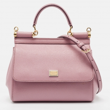 Pre Owned Dolce & Gabbana Pink Leather Small Miss Sicily Top Handle Bag