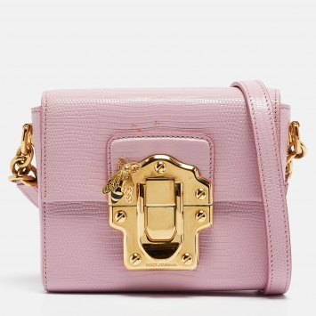 Pre Owned Dolce & Gabbana Pink Lizard Embossed Leather Mini Lucia Crossbody Bag