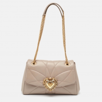Pre Owned Dolce & Gabbana Grey Leather Large Devotion Shoulder Bag
