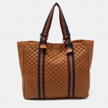 Pre Owned Dolce & Gabbana Brown Leather Lily Sport Shopper Tote