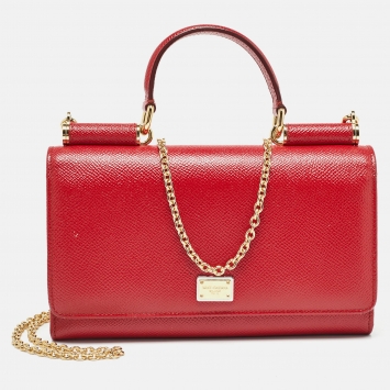 Pre Owned Dolce & Gabbana Red Leather Miss Sicily Von Chain Clutch