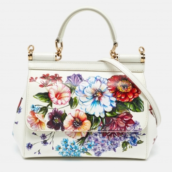 Pre Owned Dolce & Gabbana Multicolor Floral Print Leather Small Miss Sicily Top Handle Bag