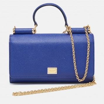 Pre Owned Dolce & Gabbana Blue Leather Miss Sicily Wallet on Chain