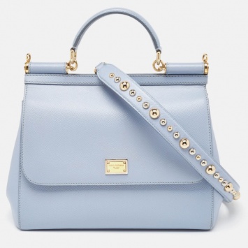Pre Owned Dolce & Gabbana Light Blue Leather Miss Sicily Top Handle Bag