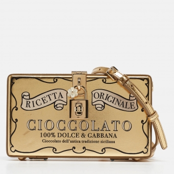 Pre Owned Dolce & Gabbana Gold Leather Cioccolato Dole Box Bag