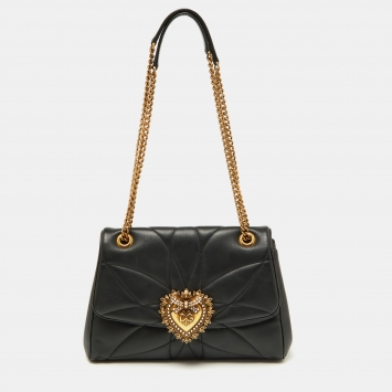 Pre Owned Dolce & Gabbana Black Quilted Nappa Leather Large Devotion Shoulder Bag