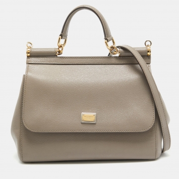 Pre Owned Dolce & Gabbana Beige Leather Medium Miss Sicily Top Handle Bag