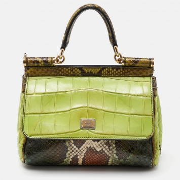 Pre Owned Dolce & Gabbana Multicolor Alligator and Python Small Miss Sicily Top Handle Bag