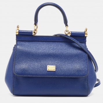 Pre Owned Dolce & Gabbana Blue Leather Small Miss Sicily Top Handle Bag