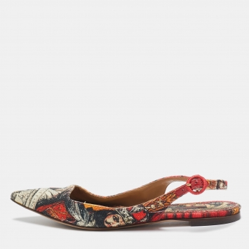 Pre Owned Dolce & Gabbana Multicolor Artistic Print Canvas Slingback Flats Size 39.5