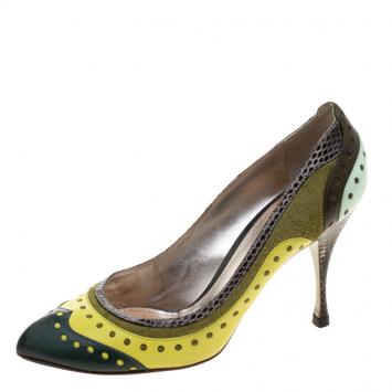 Pre Owned Dolce and Gabbana Multicolor Brogue Leather With Python Trim And Pony Hair Pumps Size 41