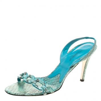 Pre Owned Dolce and Gabbana Persian Green Python Slingback Sandals Size 38.5